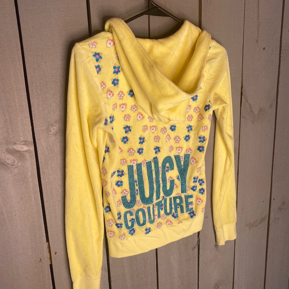 Juicy Couture Velvet Tracksuit Jacket US Youth 14 Yellow Floral